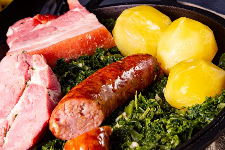 rustic kale with pinkel sausage and kassler